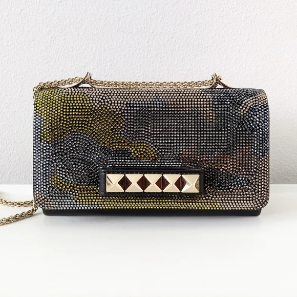 Valentino Garavani Nappa Crystal Camouflage Va Va Voom Shoulder Bag - Picture 1 of 14